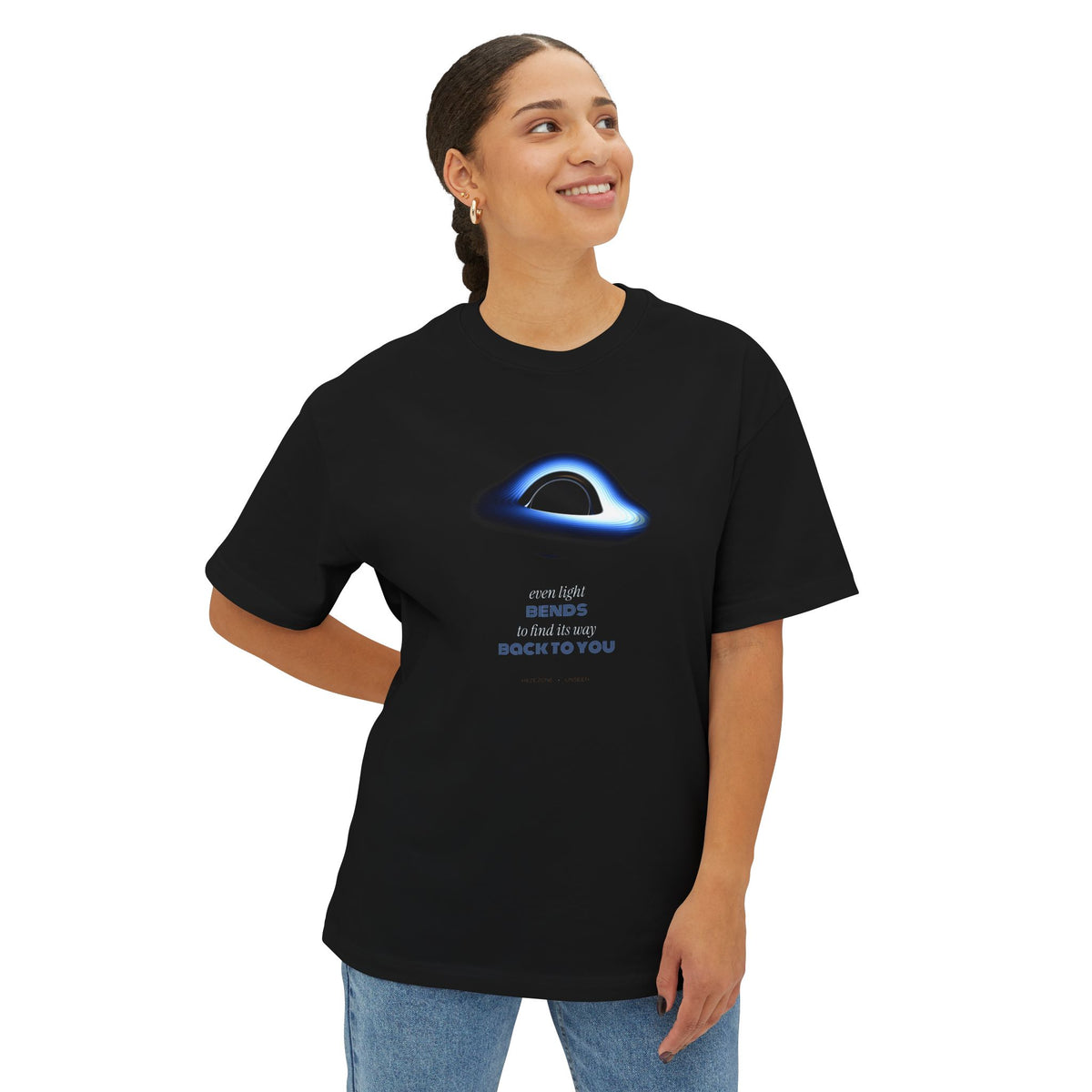 Pulled In, Lit Up — Black Hole Space Tee | UNSEEN